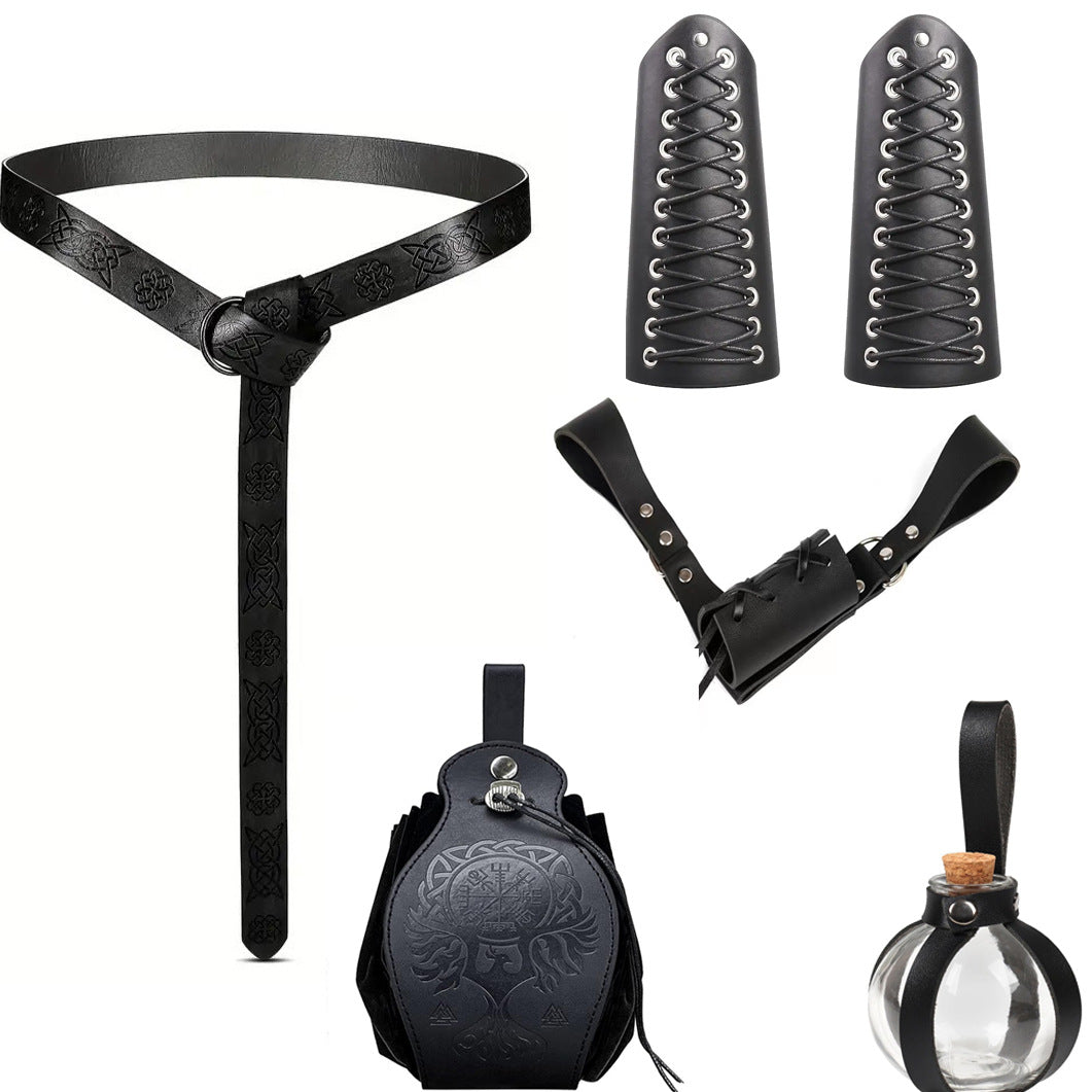 Medieval Renaissance Viking Leather Belt Accessories Set