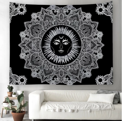 Black Celestial Sun Tapestry