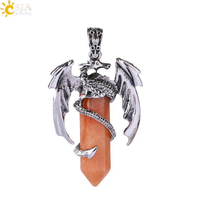 Vintage Men's Dragon Pendant with Hexagonal Crystal