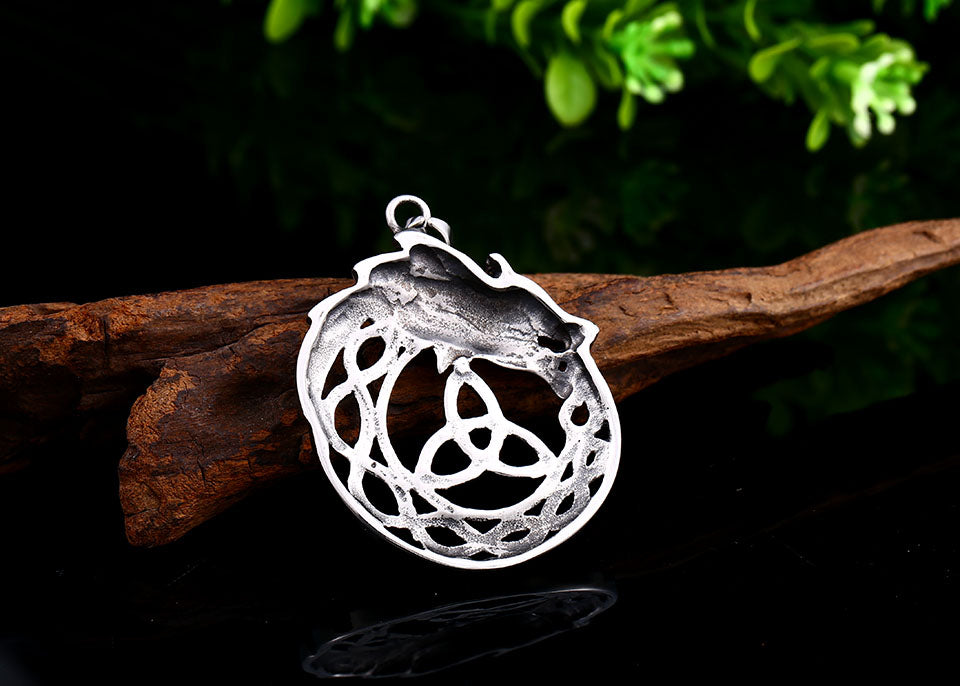 Celtic Knot Pendant, Viking Dragon Men's Necklace