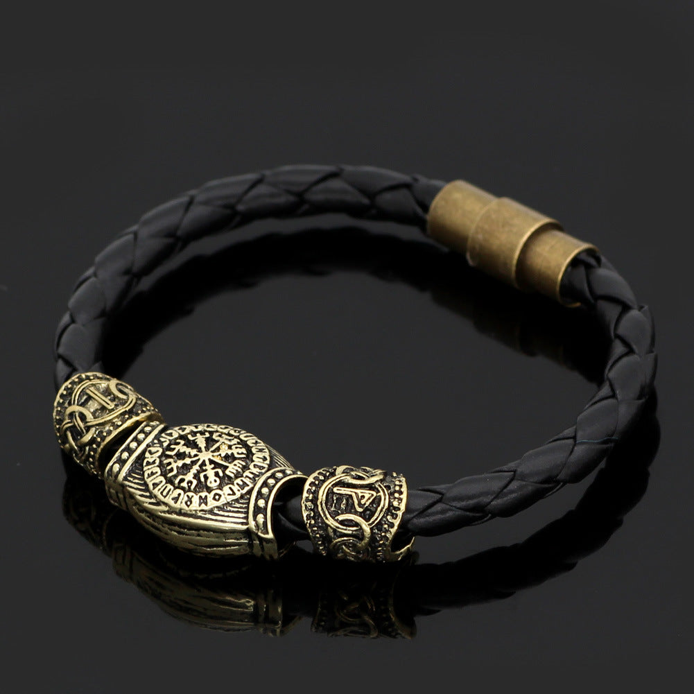 Viking Odin Rune Bead Leather Bracelet