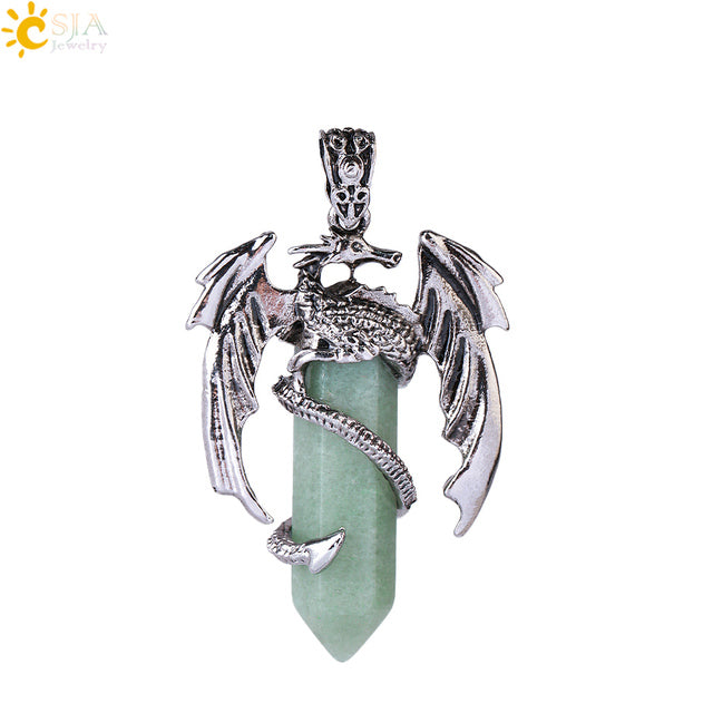 Vintage Men's Dragon Pendant with Hexagonal Crystal