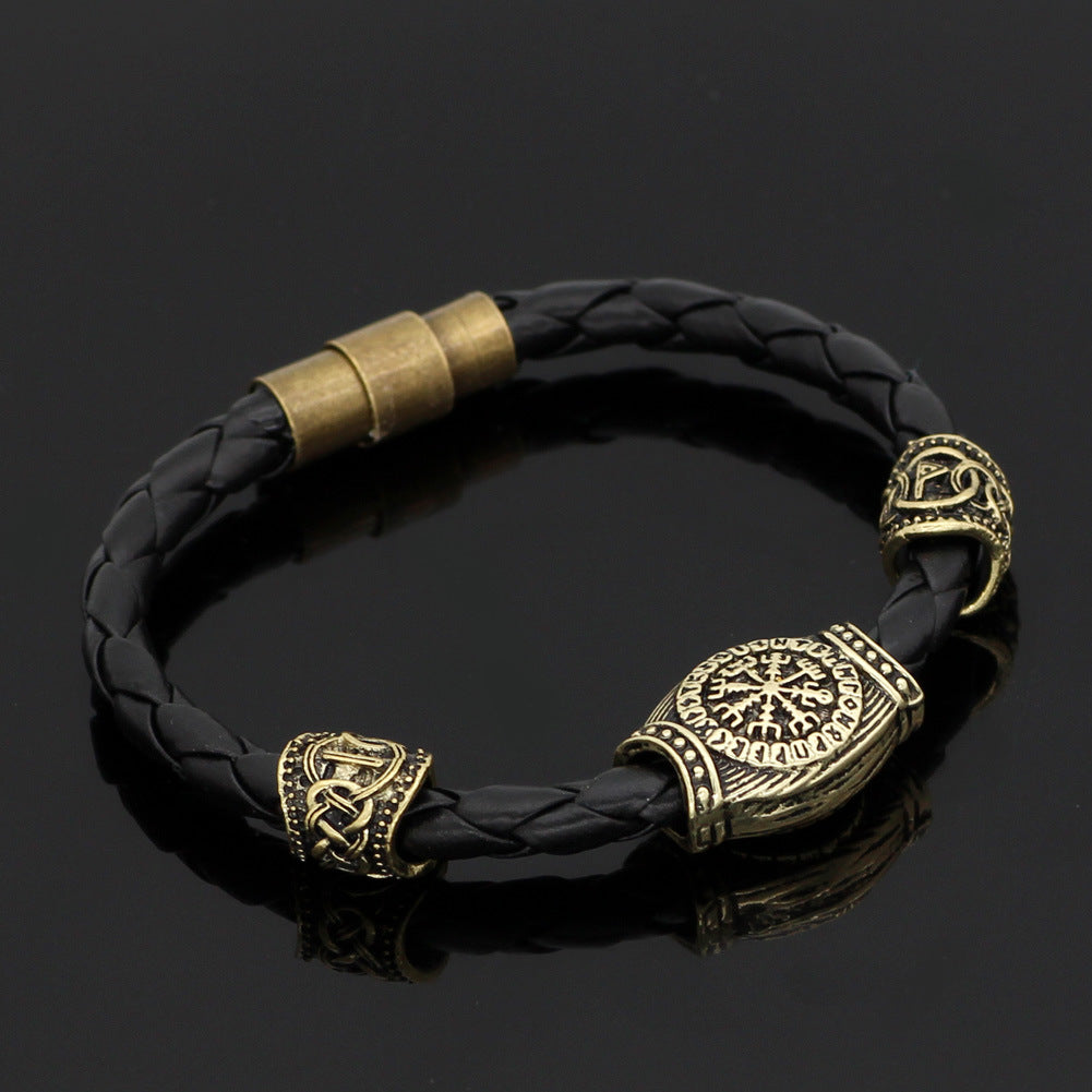 Viking Odin Rune Bead Leather Bracelet