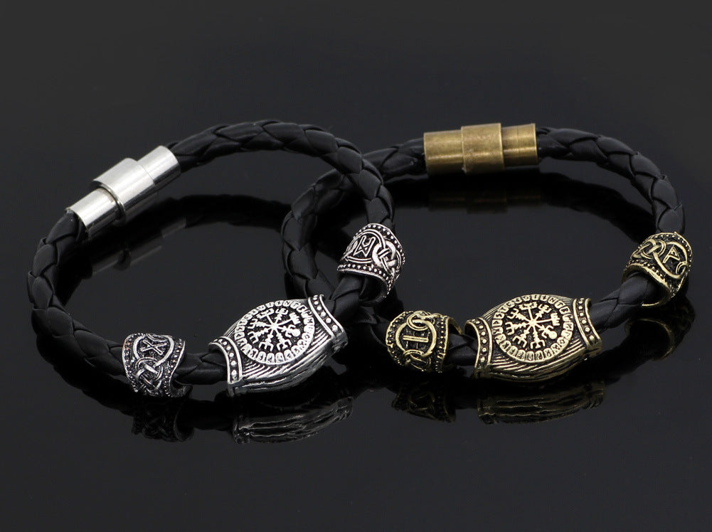 Viking Odin Rune Bead Leather Bracelet