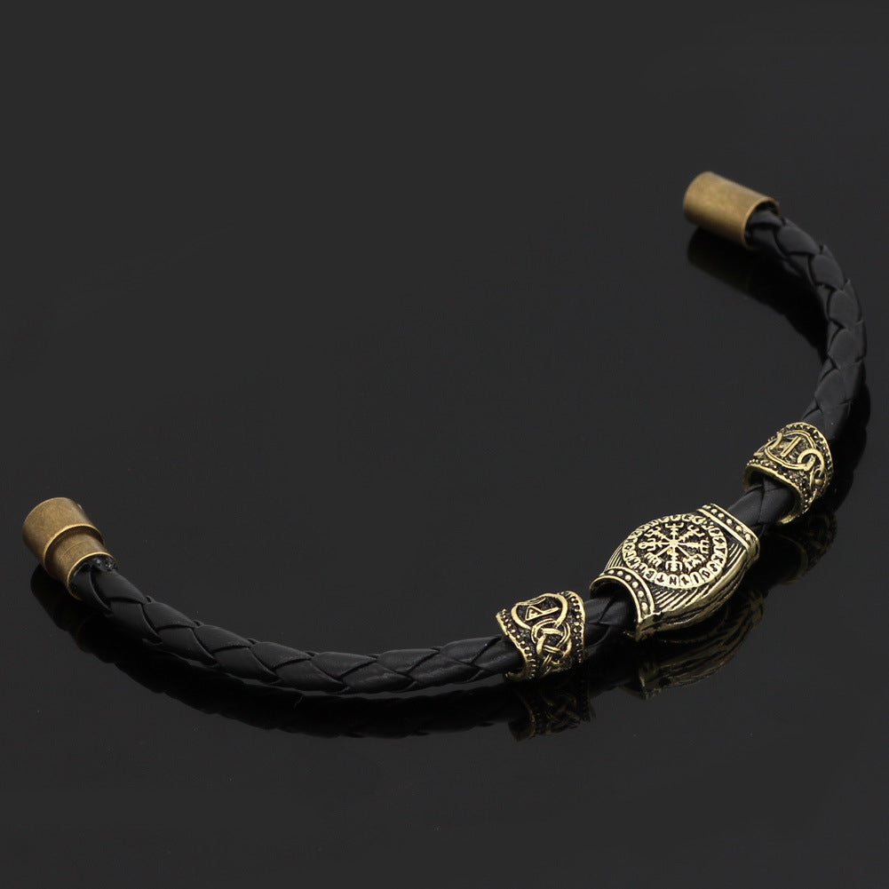 Viking Odin Rune Bead Leather Bracelet