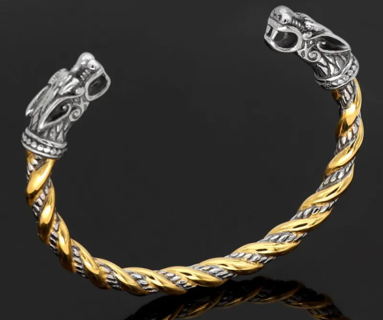 New Fashion Mythical Viking Pirate Stainless Steel Retro Double-headed Dragon Open Solid Bracelet