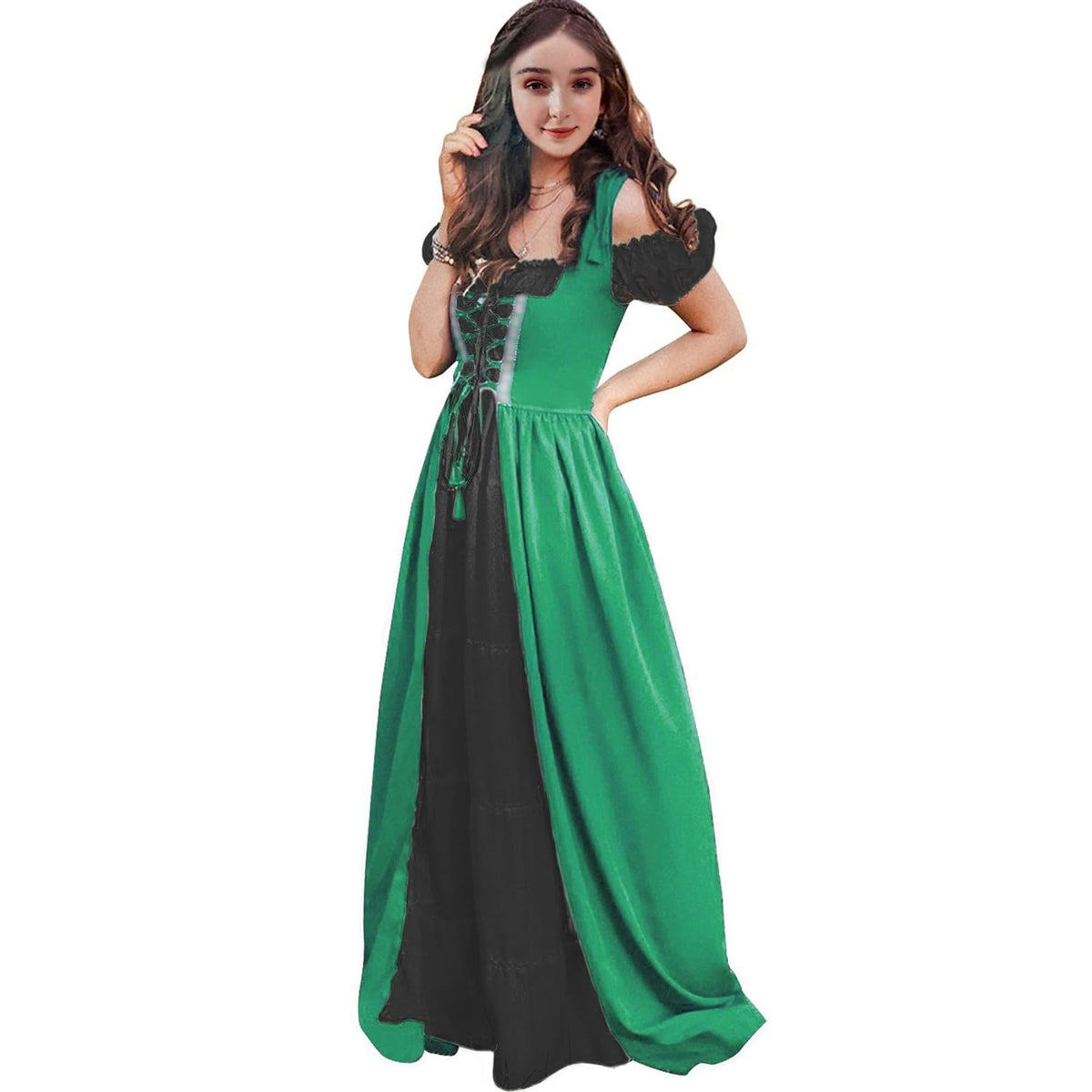Abaowedding Renaissance Dress Women Medieval Dress Renaissance Pirate Costume Irish Dress Ren Faire Costume Black and Green 2XL/3XL