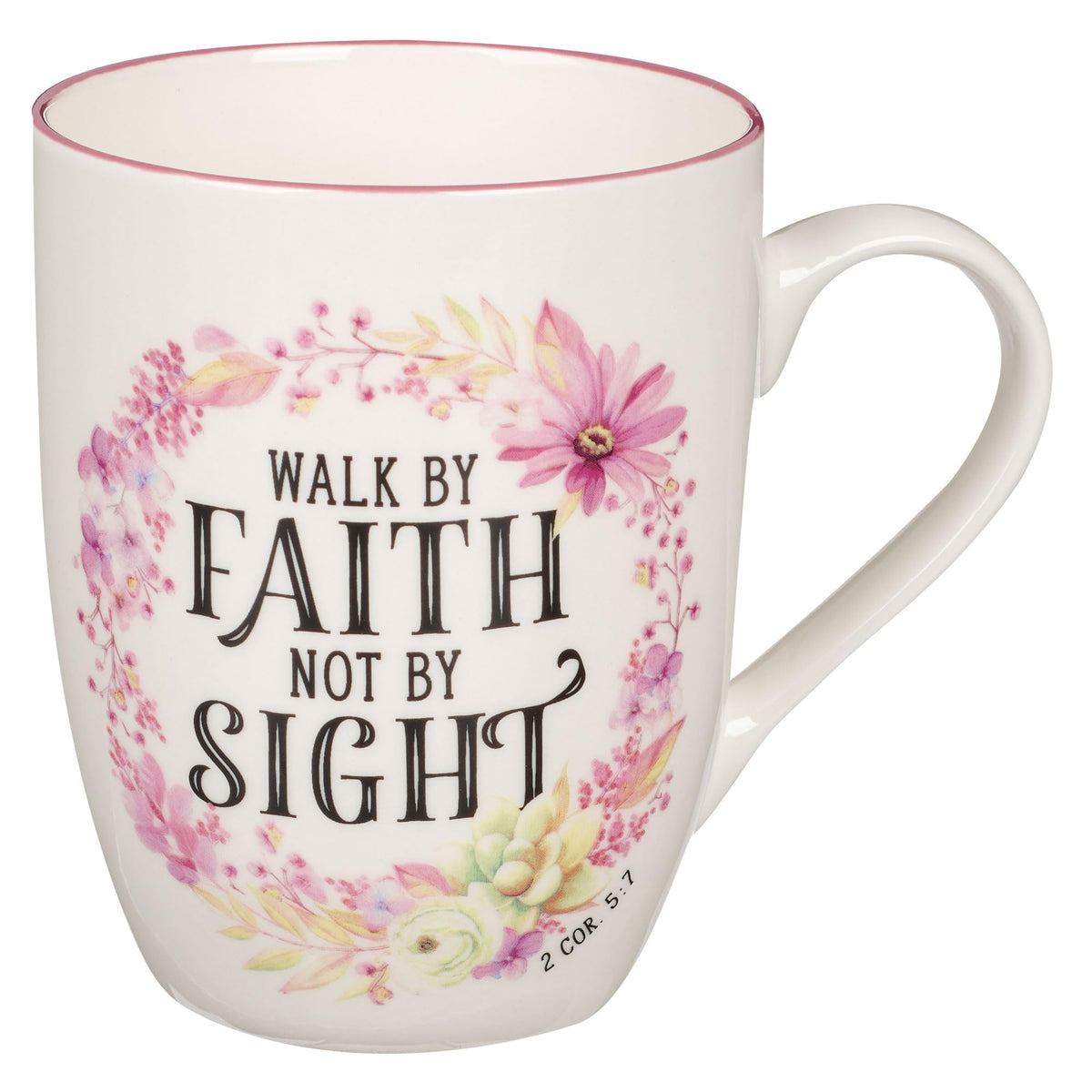 Walk by Faith — Floral Ceramic Mug (12 oz)