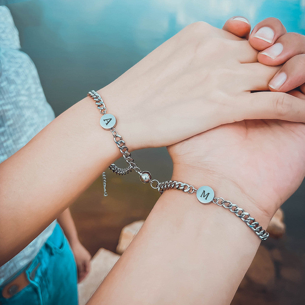 Titanium Steel Magnetic Couples Bracelet with Letters