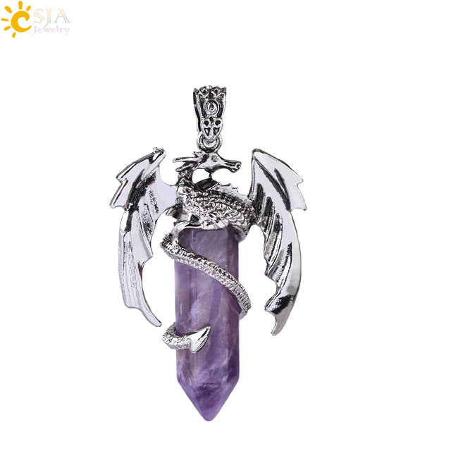 Vintage Men's Dragon Pendant with Hexagonal Crystal