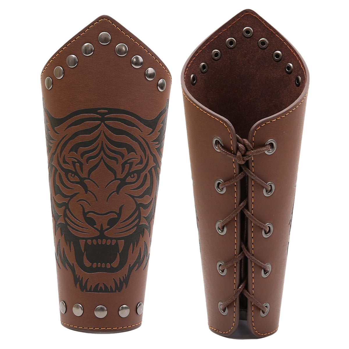Viking Leather Bracers Medieval Leather Bracers for Men Embossed Tiger Pattern Armbands Costume Accessories Medieval Gauntlets