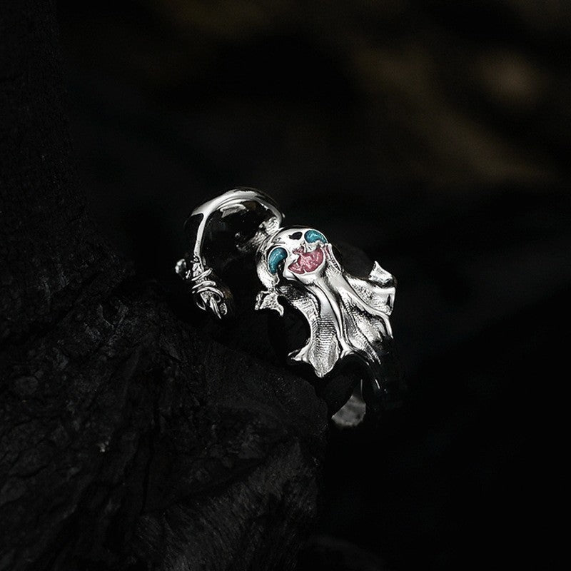 S925 Sterling Silver Wizard Hat and Ghost Ring