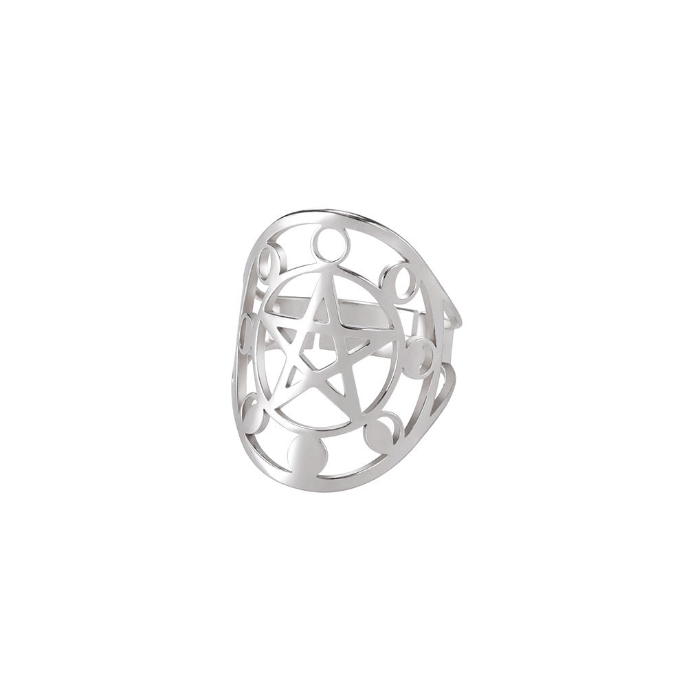 Hollow Moon Phase & Star Stainless Steel Ring