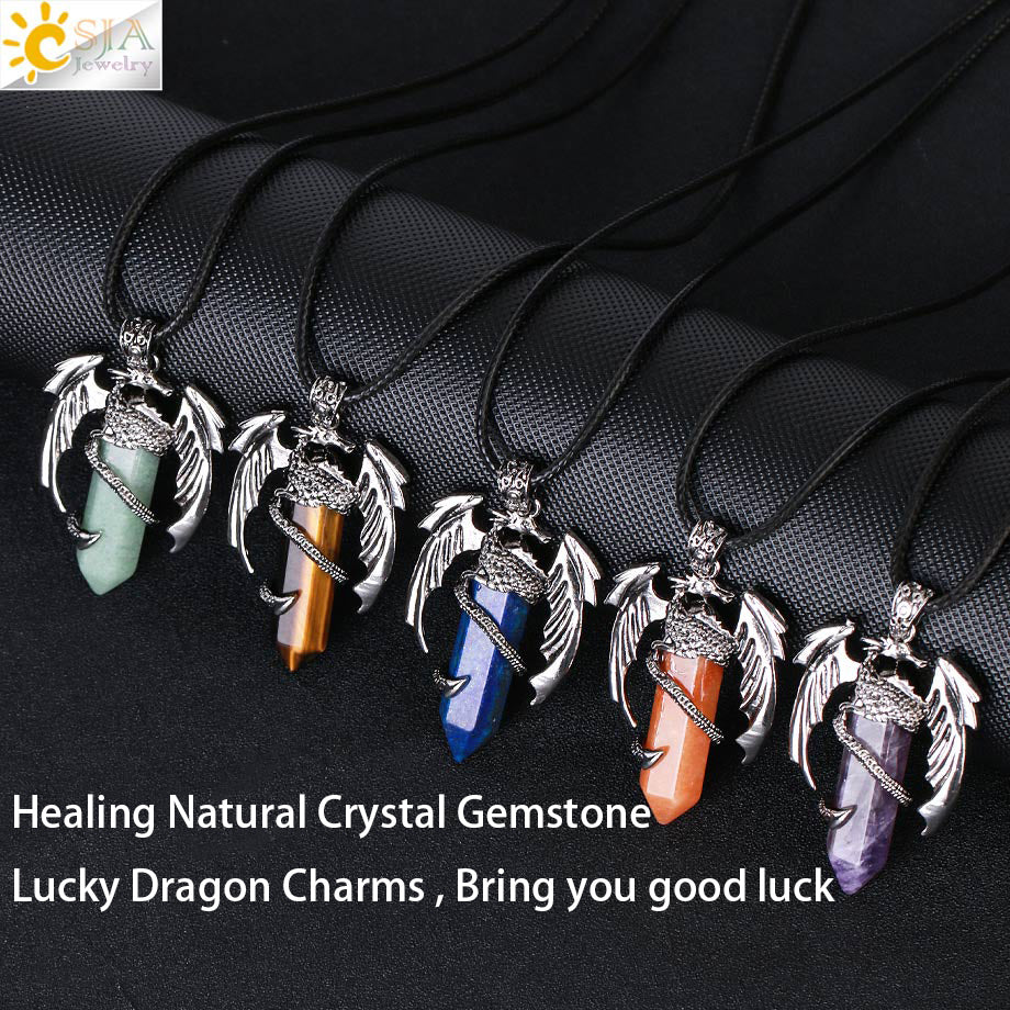 Vintage Men's Dragon Pendant with Hexagonal Crystal