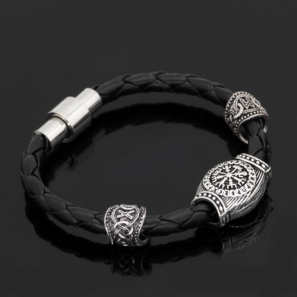 Viking Odin Rune Bead Leather Bracelet