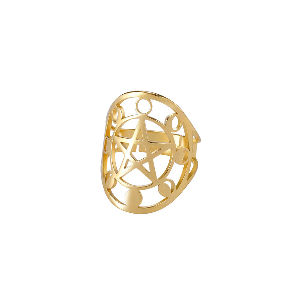 Hollow Moon Phase & Star Stainless Steel Ring