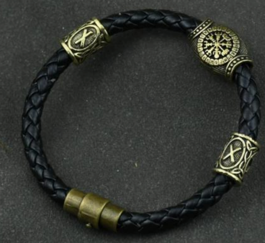 Viking Odin Rune Bead Leather Bracelet