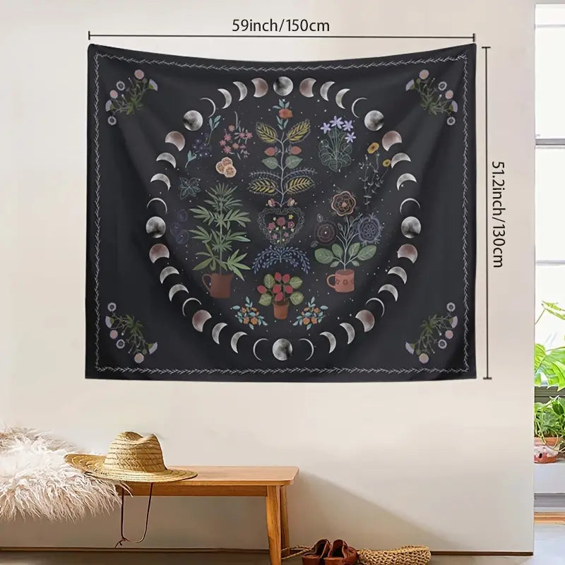 Botanical Moon Phase Tapestry for Bohemian Decor