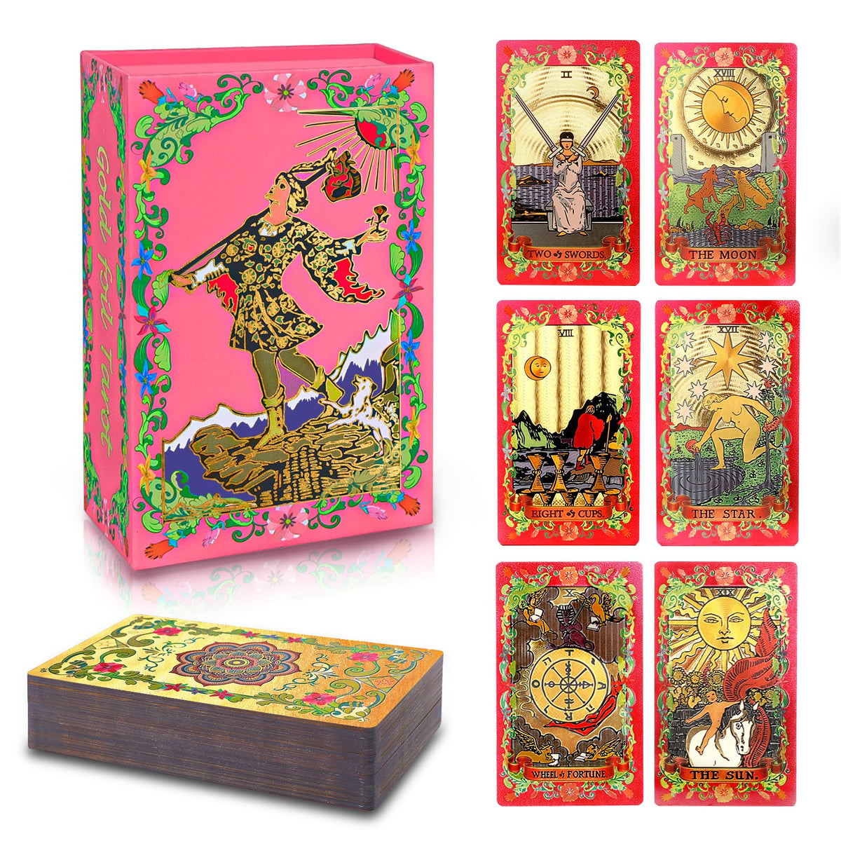 Tarot Cards，Red Tarot Cards With Guide Book Waterproof Tarot Cards Tarot Gold Foil Tarot Cards for Beginners Tarot Deck Tarot Cards with Meanings on Them Rider Waite Tarot Deck Tarot Tarot Decks