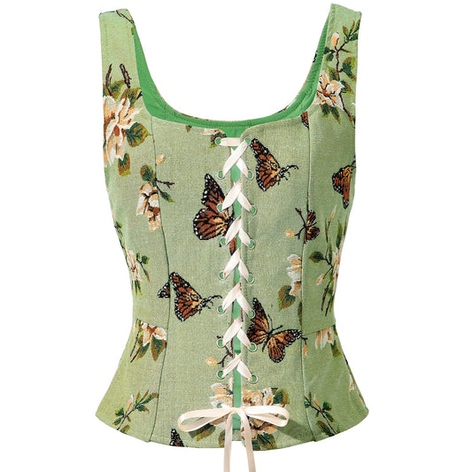 Renaissance Corset Top for Women Vintage Floral Medieval Renaissance Costume Women Drawstring Vest Bodice Vintage Butterfly Small