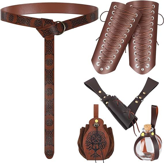 Medieval Renaissance Viking Leather Belt Accessories Set