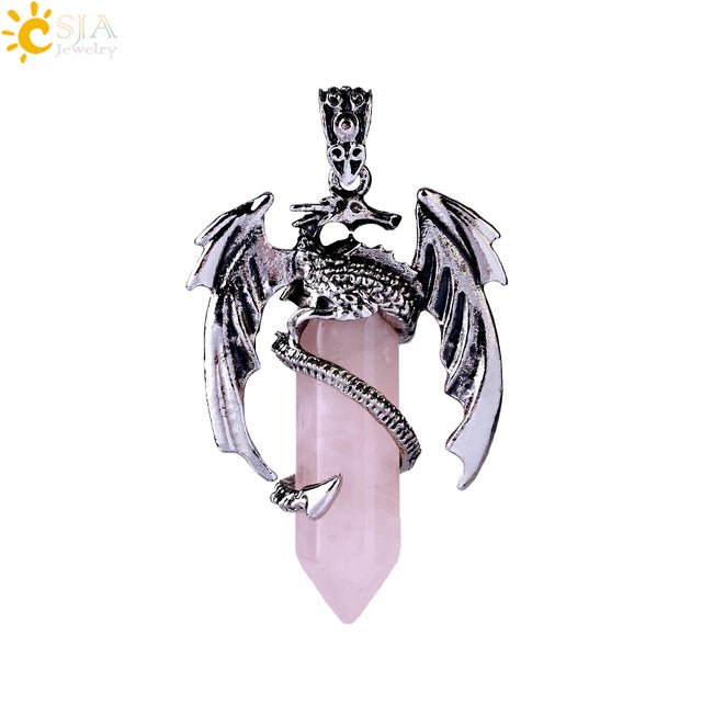 Vintage Men's Dragon Pendant with Hexagonal Crystal