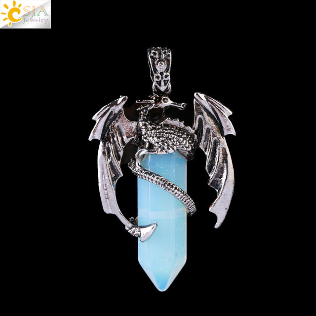 Vintage Men's Dragon Pendant with Hexagonal Crystal