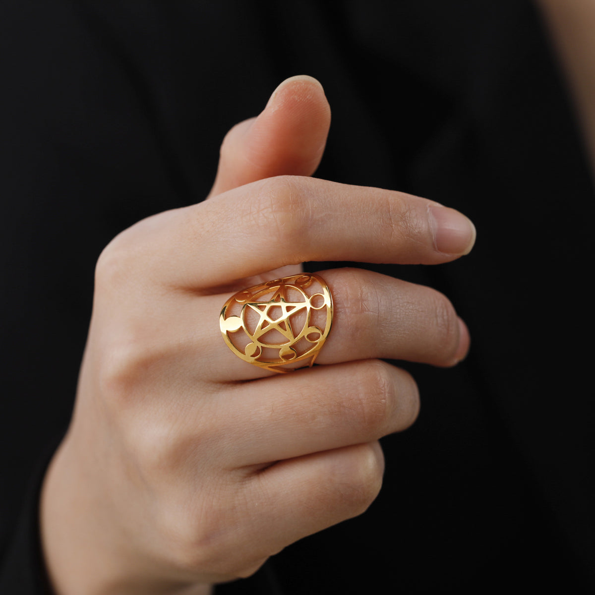 Hollow Moon Phase & Star Stainless Steel Ring