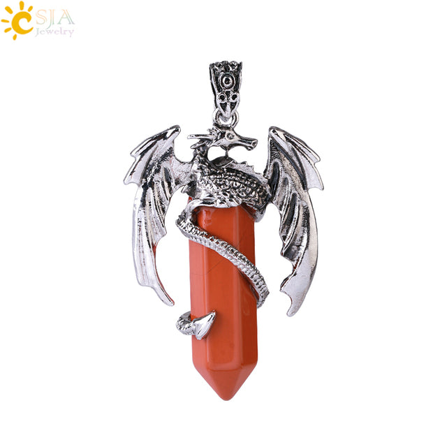 Vintage Men's Dragon Pendant with Hexagonal Crystal