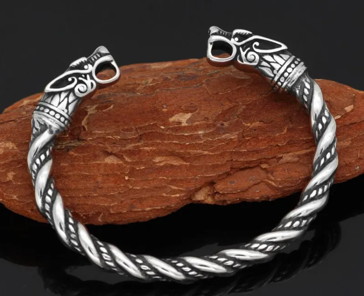 New Fashion Mythical Viking Pirate Stainless Steel Retro Double-headed Dragon Open Solid Bracelet