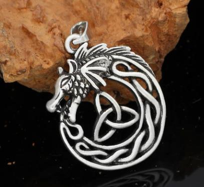 Celtic Knot Pendant, Viking Dragon Men's Necklace