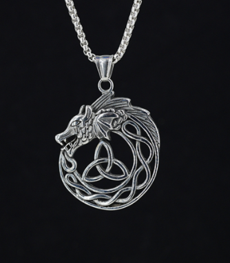 Celtic Knot Pendant, Viking Dragon Men's Necklace