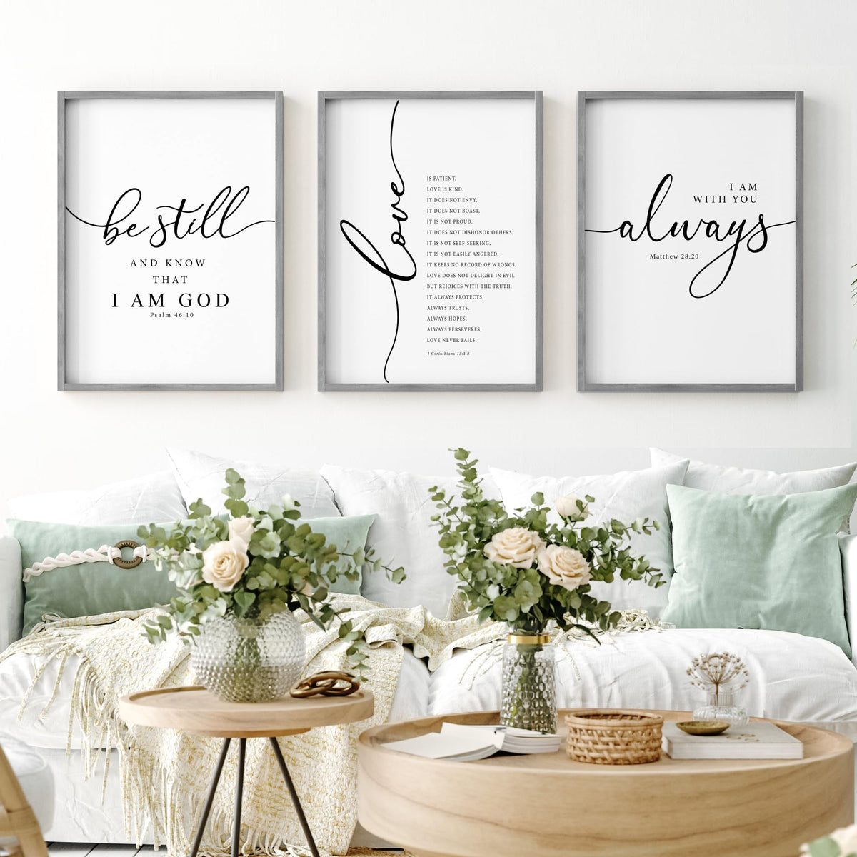 Be Still & Love Is Patient — Framed Scripture Art (Set of 3)