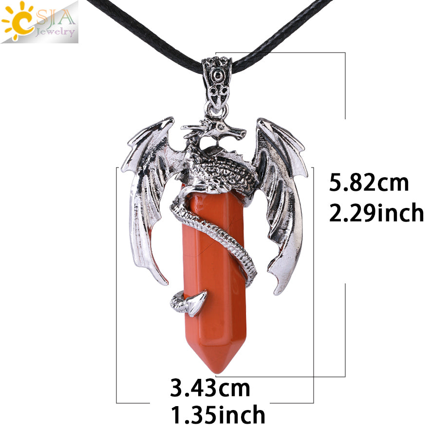 Vintage Men's Dragon Pendant with Hexagonal Crystal